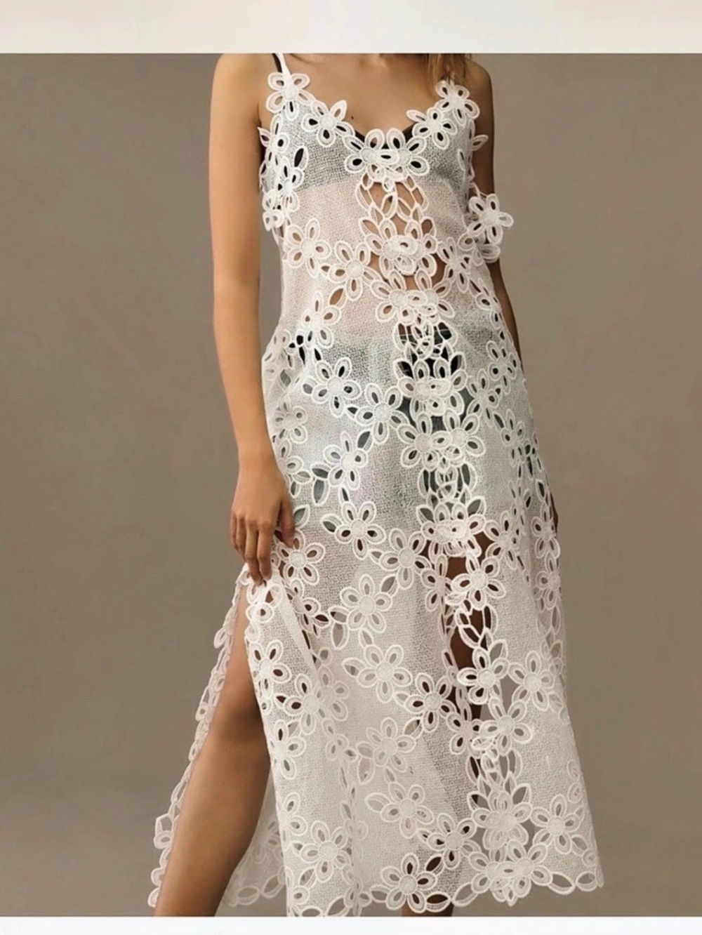 Floral Lace Maxi Dress in White Like New